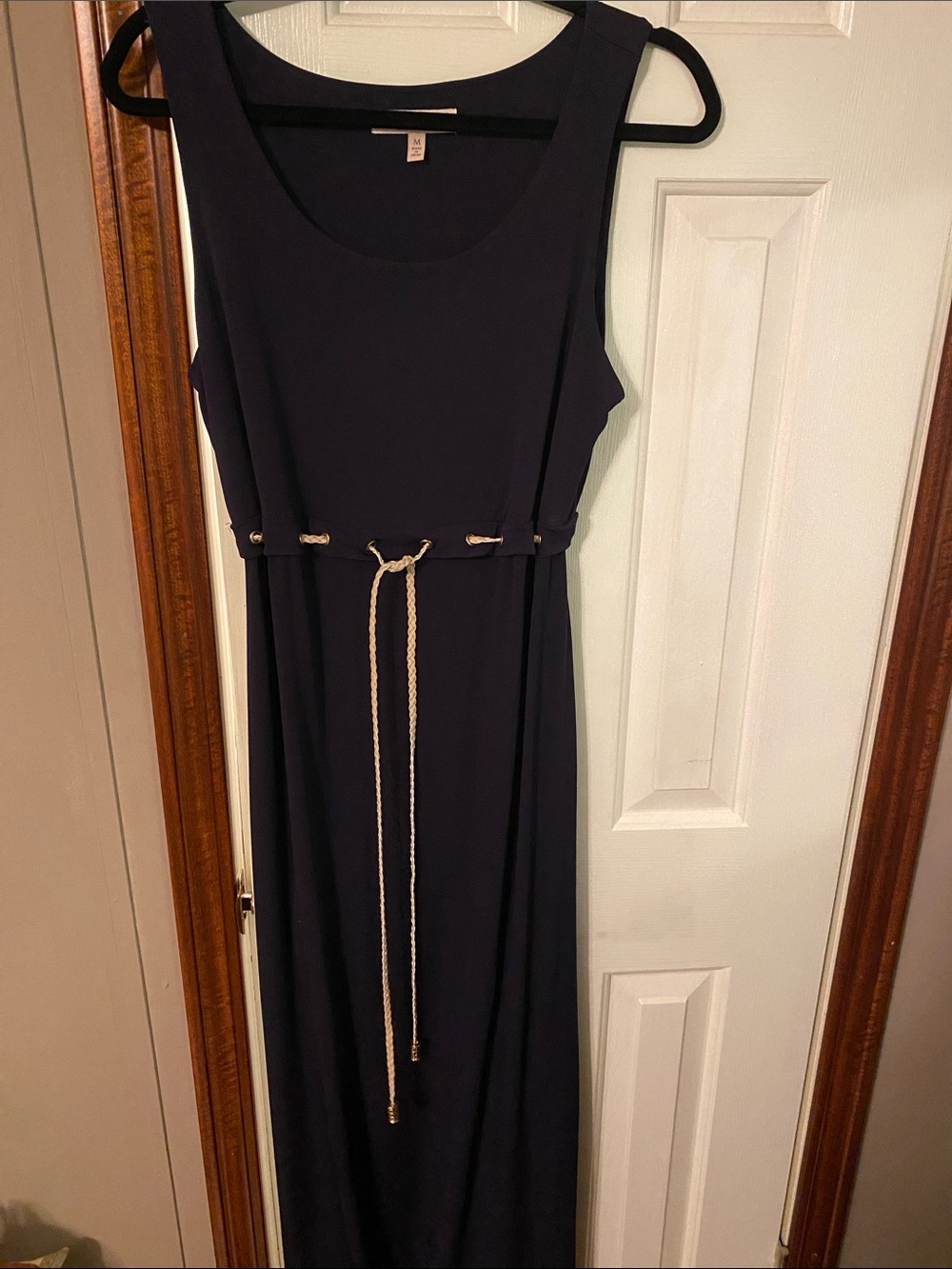 Sleeveless Navy Maxi Dress with Rope Tie Waist - Classic Tank Maxi